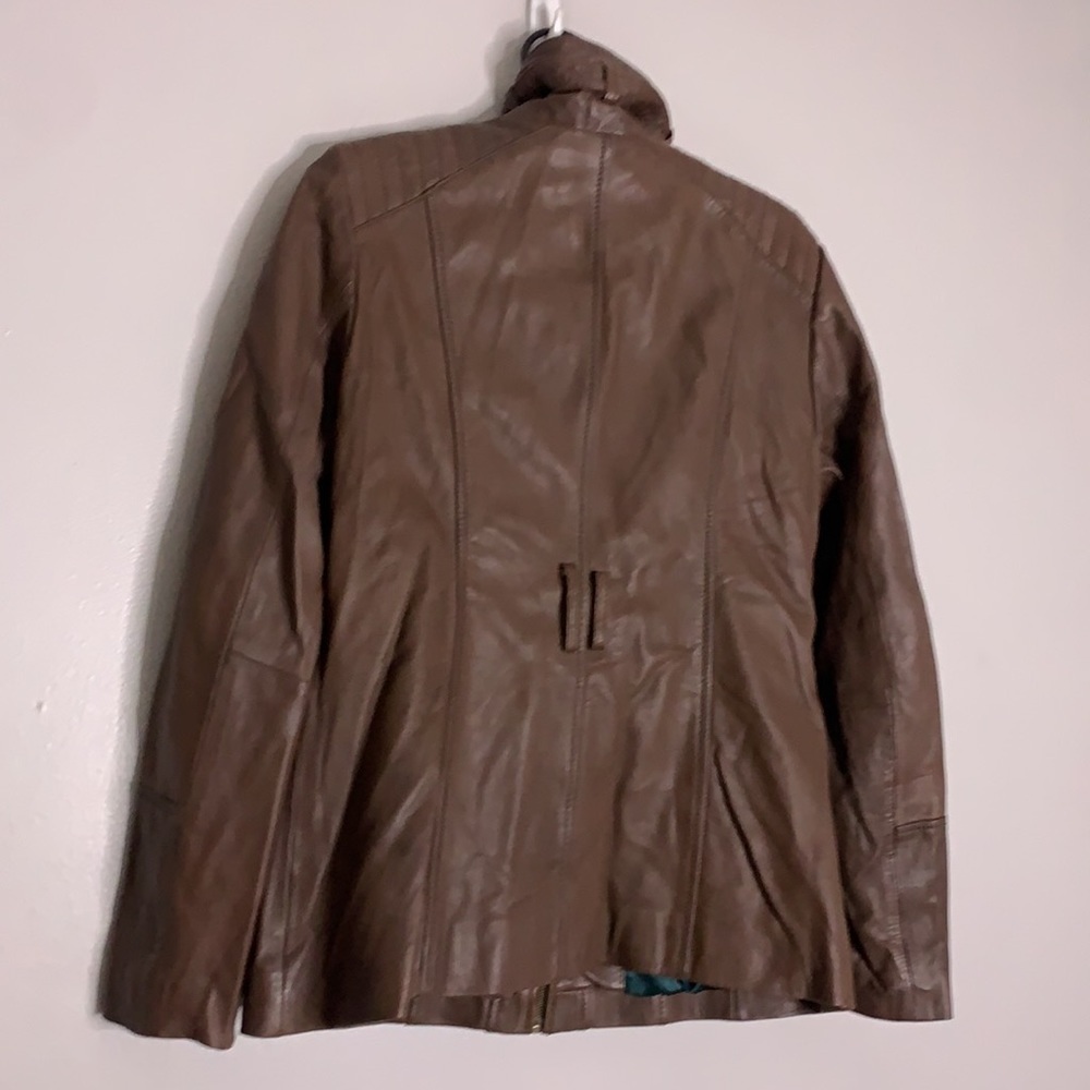 Marc New York Andrew marc chocolate brown leather high neck zip up jacket large - Picture 3 of 8